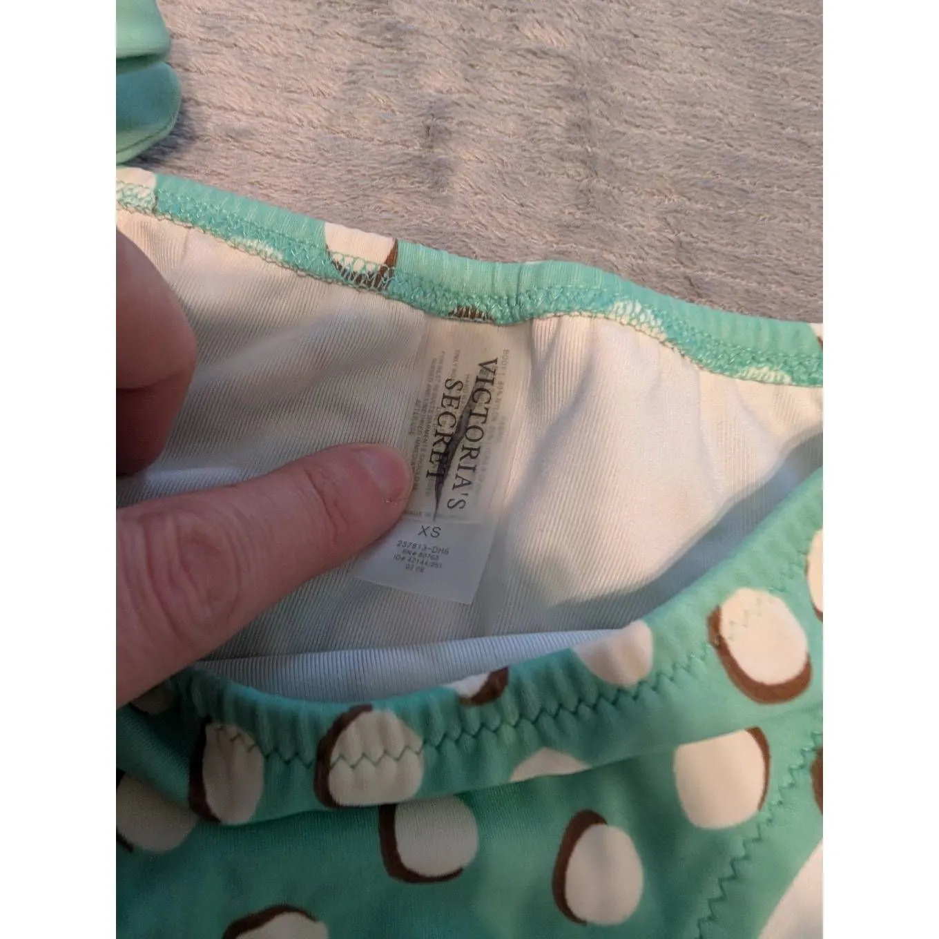 Victoria's Secret Bikini Bottom XS Polka Dot Adjustable Tie Side Swim Aqua White - Image 2