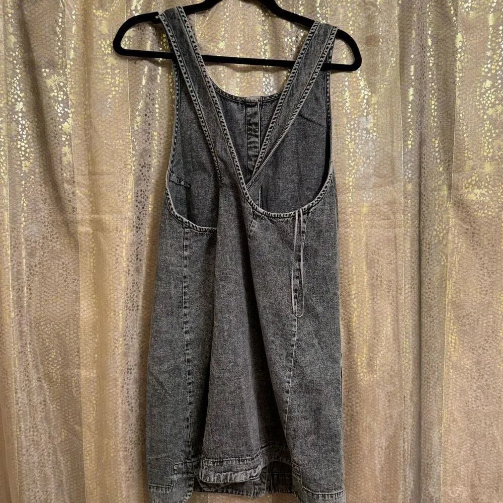 Free People Wilderado On Mute Gray Black Soft Jean Mini Dress Medium - Image 4