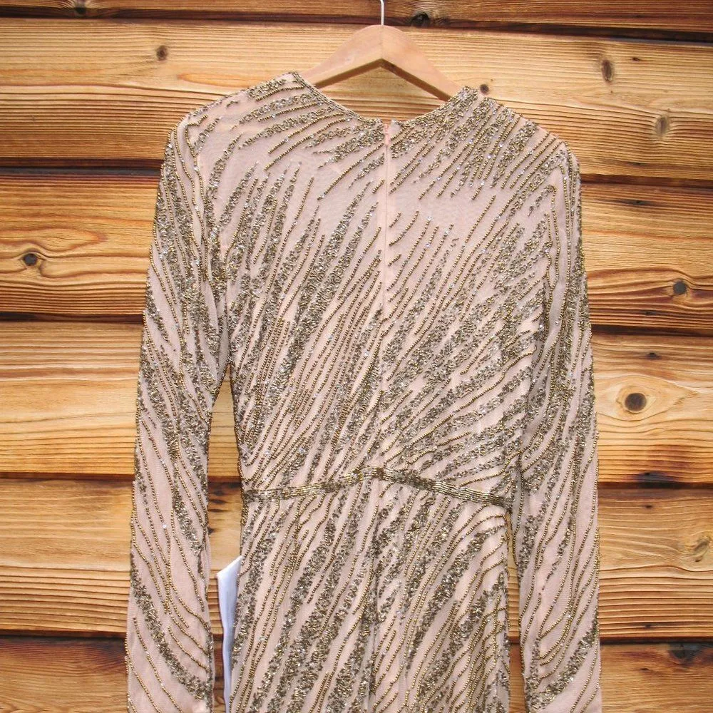 Mac Duggal Long Sleeve Beaded Column Gown Dress Mocha Size 4 - Image 12