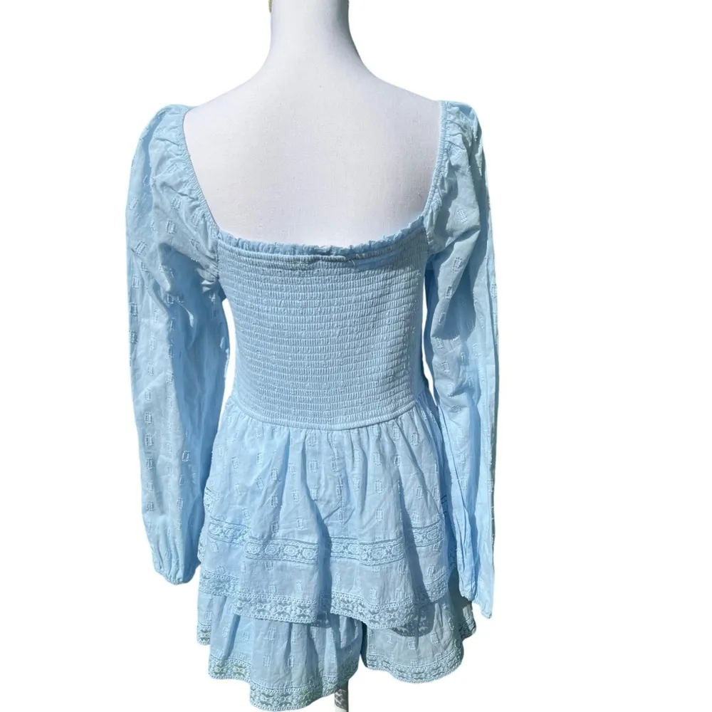 Altar'd State 100% Cotton Romper Dress Beautiful Baby Blue Lace Size XL - Image 3