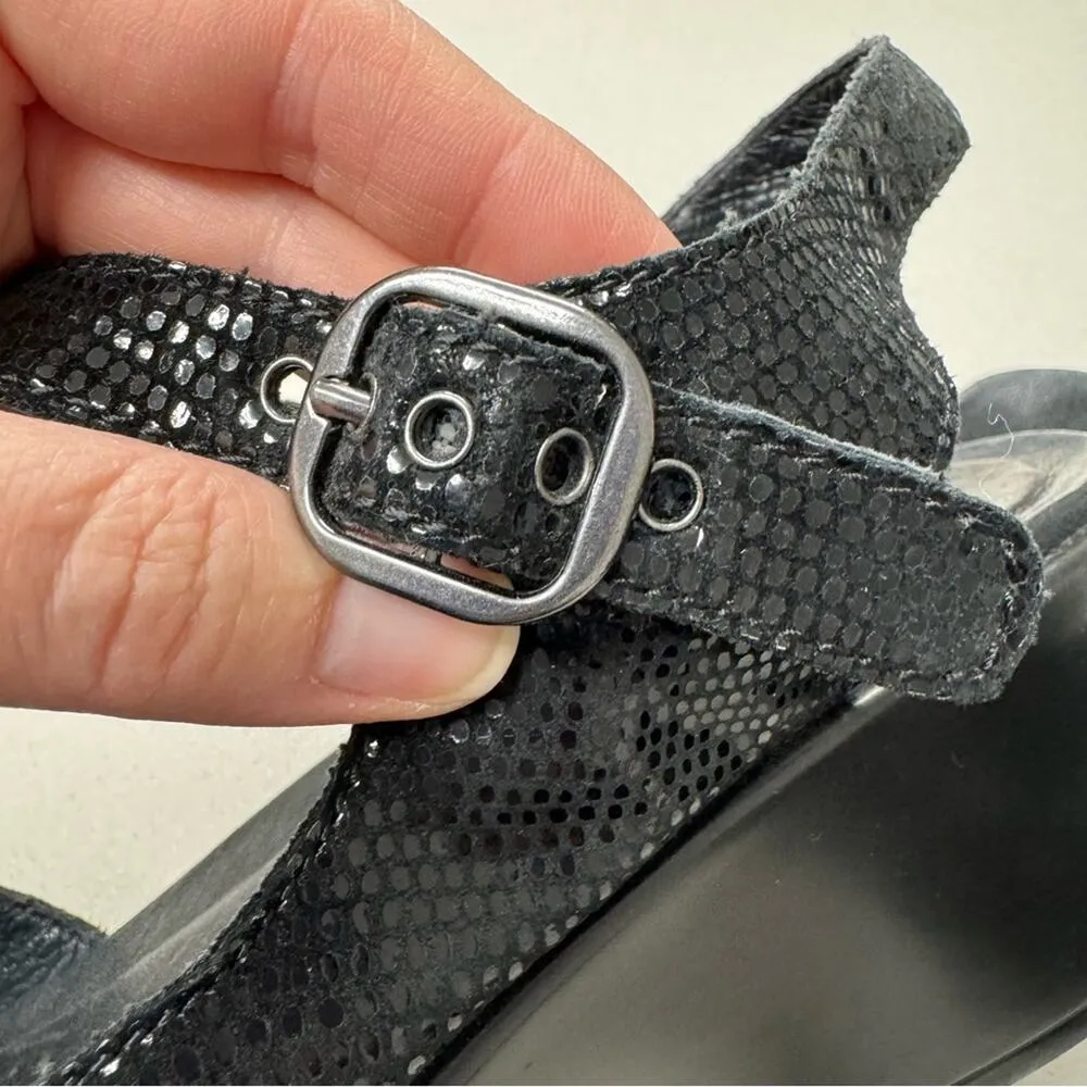 Dansko Black Sparkle Leather Platform Strappy Sandals Womens 39 Comfort Shoes - Image 13