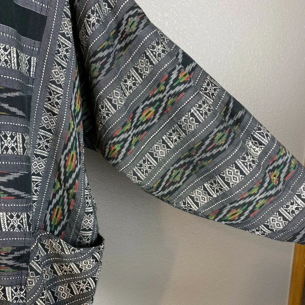Vintage Thai Silk Handmade Art to Wear Jacket Oversized One Size 100% Silk Aztec - Image 3