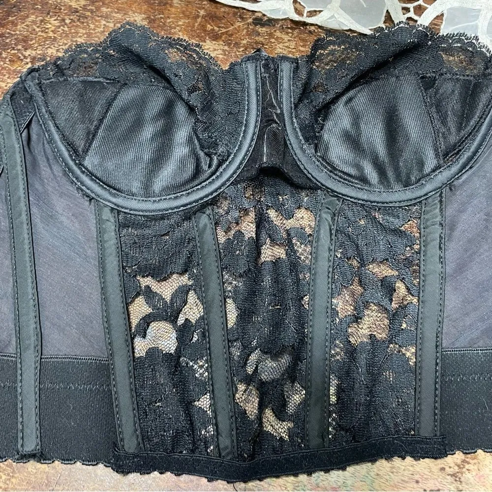 Vintage Victoria’s Secret‎ Bustier Corset 34B Black Lace Lingerie 90s - Image 3