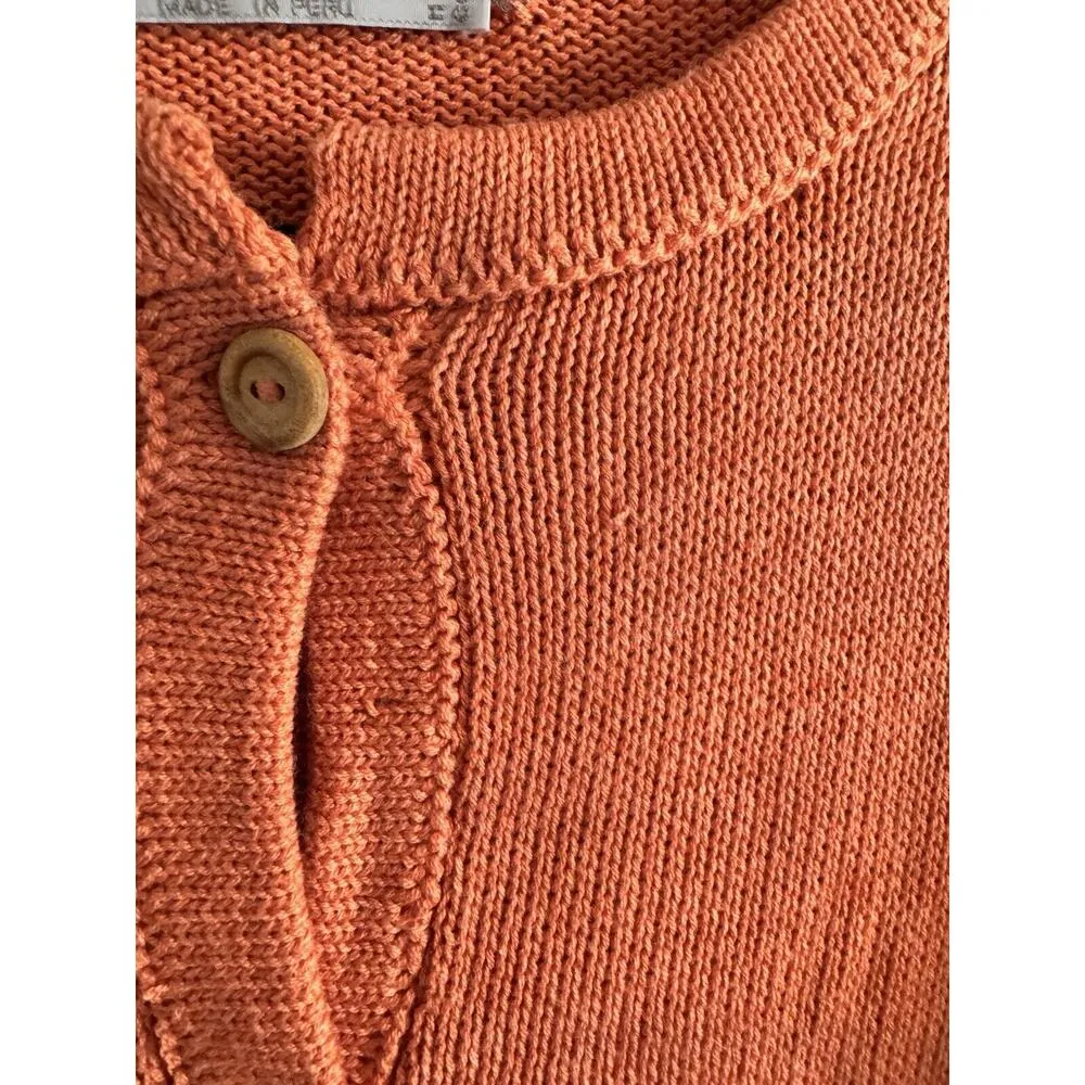 American South Side Orange Knit Button Front Cardigan Sweater Size Large Peru - Image 3