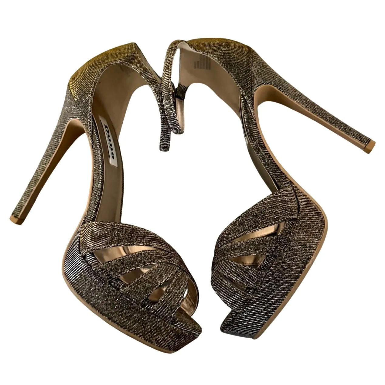 Dune London Glittery Silver/Gold/Black Strappy 5" Heels 1" Platform US 8/ EU39 - Image 4