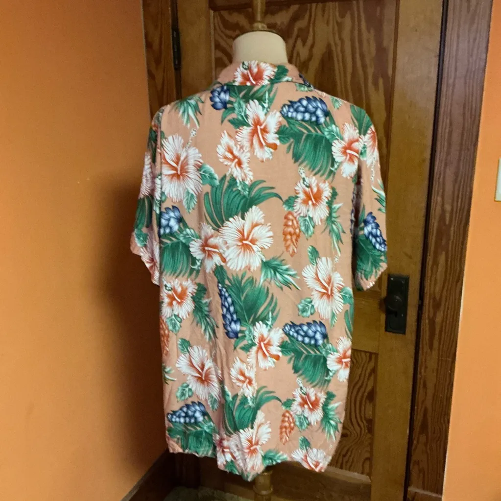 India Boutique Bright Tropical Flowers Hawaiian Shirt Size XL - Image 10