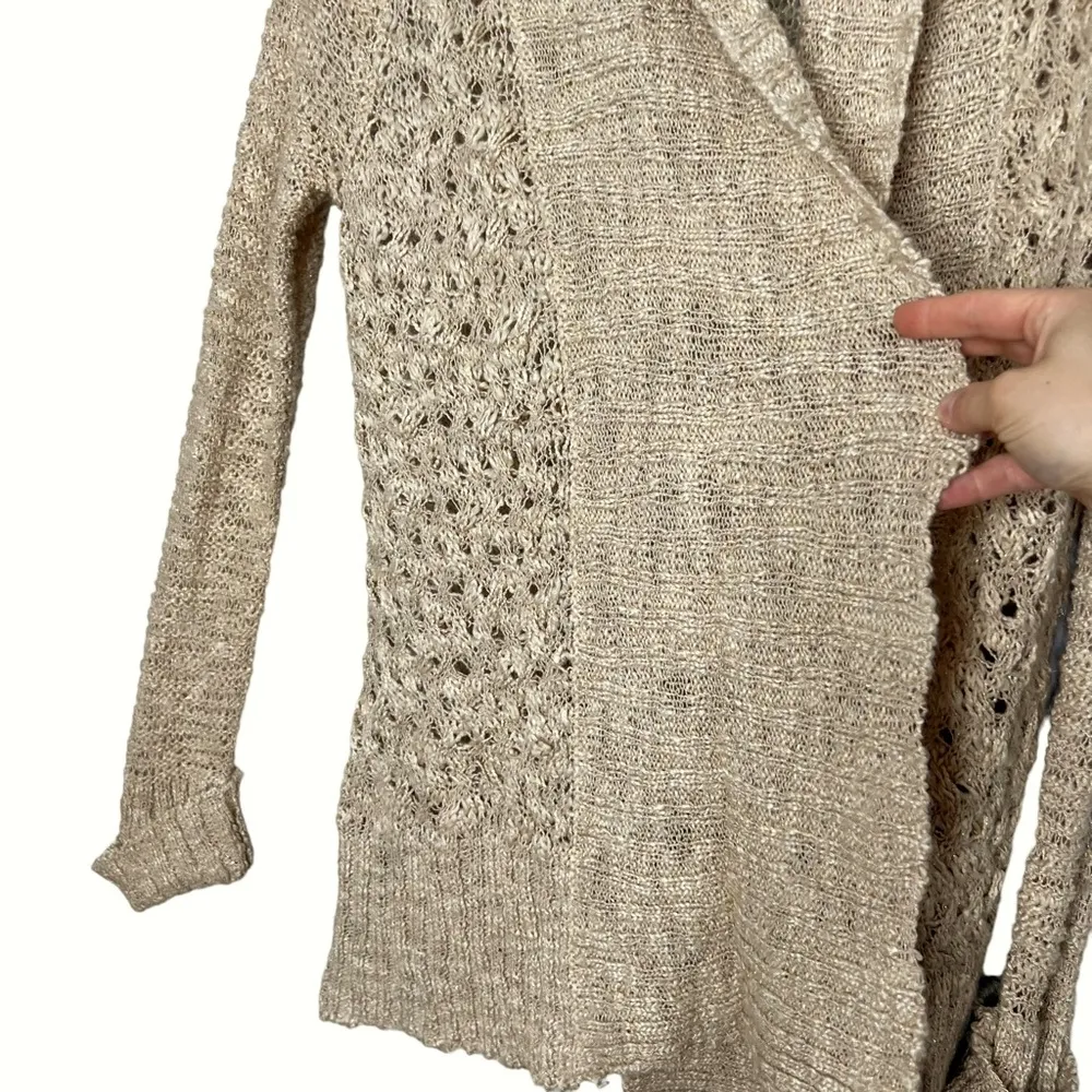 Roz & Ali Oatmeal Tan Chunky Knit Open Front Cardigan Sweater - Image 7