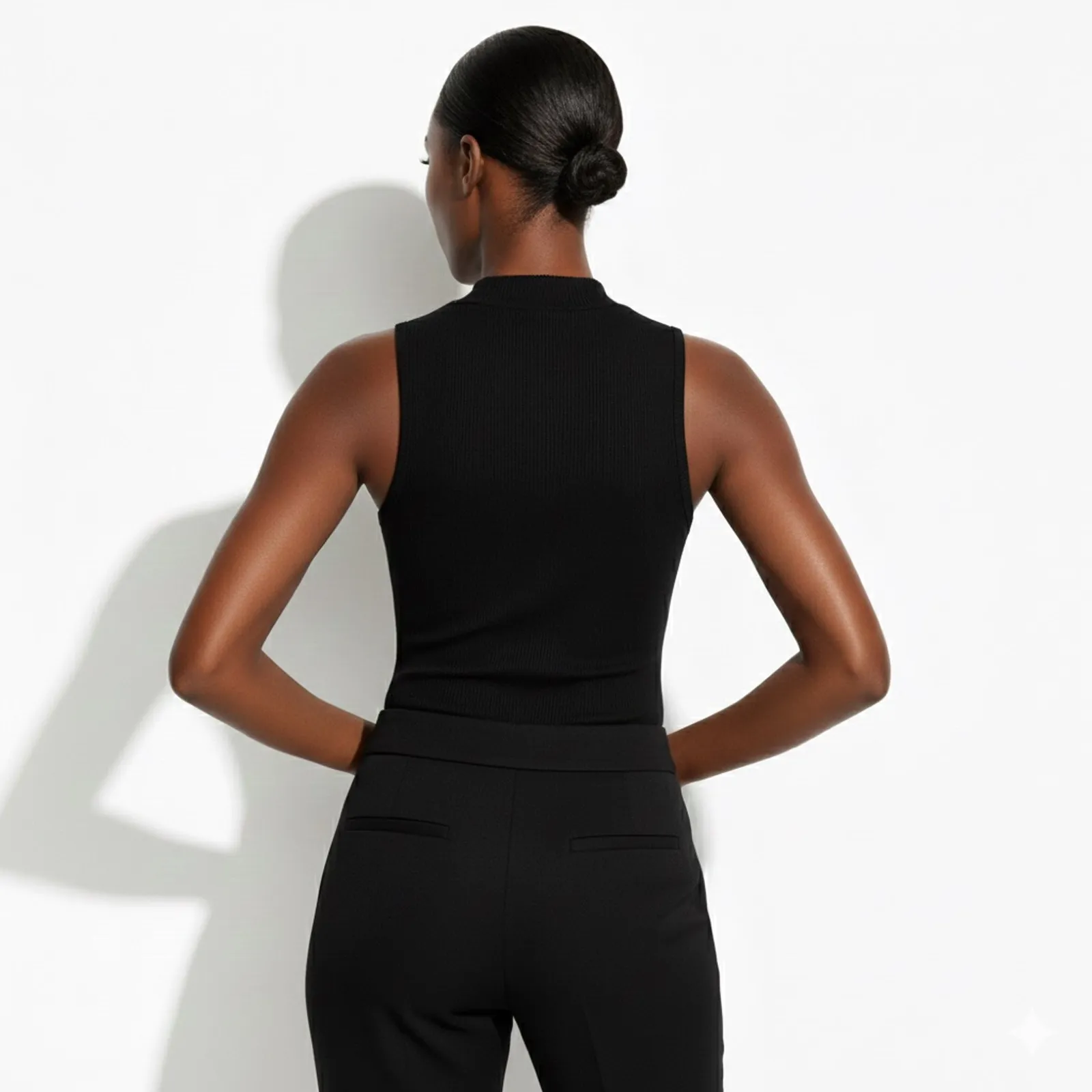 NWT Bozzolo Ribbed Mock Neck Bodysuit Womens M Black Clean Girl Minimalist - Image 2