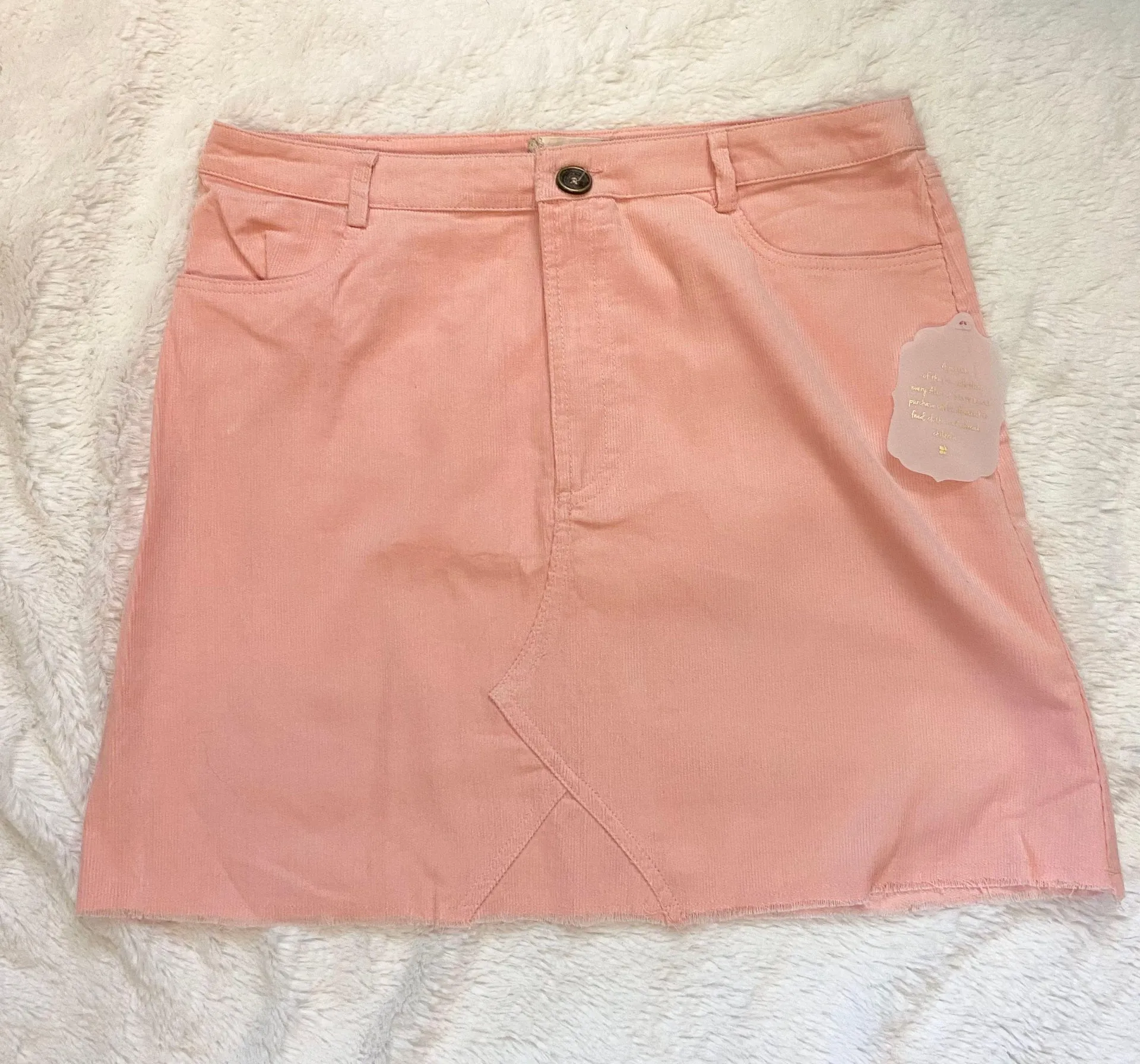 NWT Altar’d State pink corduroy high waisted raw hem skirt - Image 2