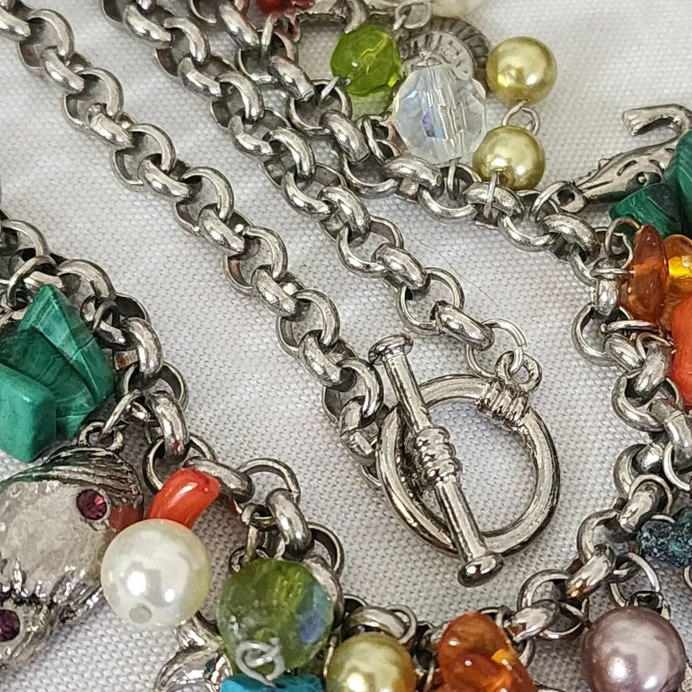 Silver Sealife Charm Necklace Freshwater Pearls Natural Stone Shell Earrings Set - Image 7