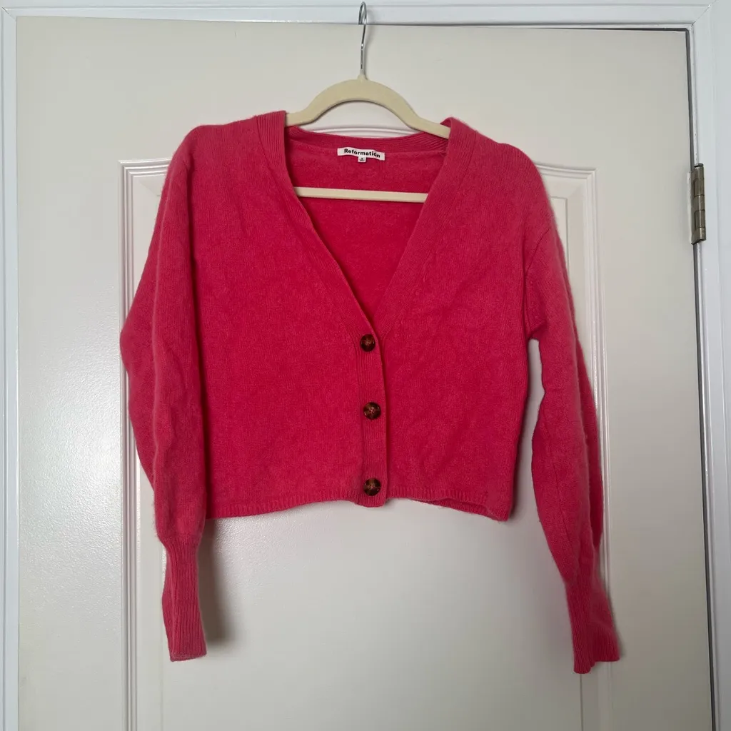 Reformation Varenne Cashmere Cardigan in‎ Pink/Red Size Small - Image 4