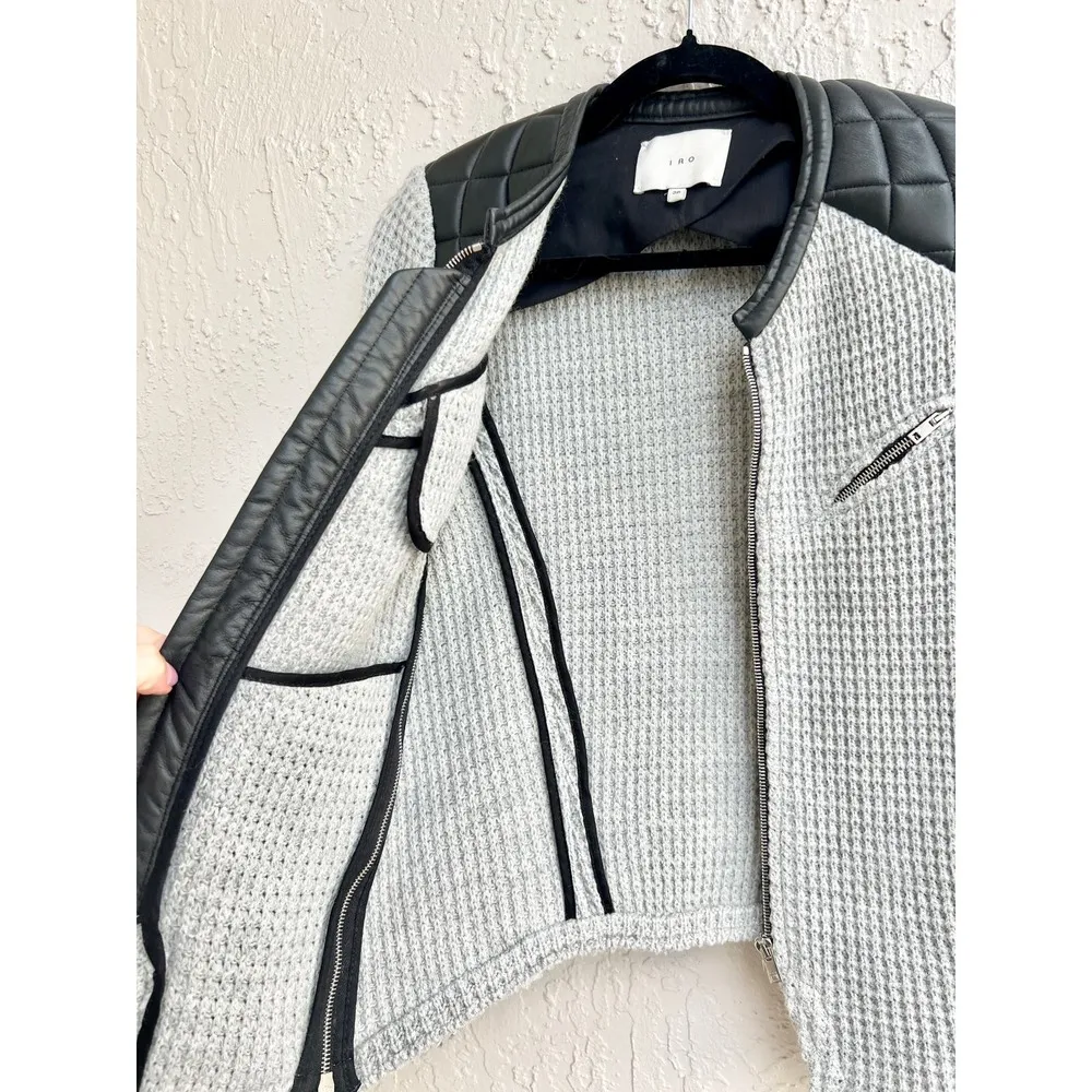 Iro Long Sleeve Ceylona Knit Leather Trim Zip Up Jacket Gray Women's FR 38 /US 6 - Image 4