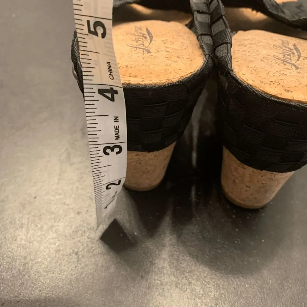 Lucky Brand Women's Woven Crossover Strap Cork Wedge Sandals Black Size 11M - Image 2