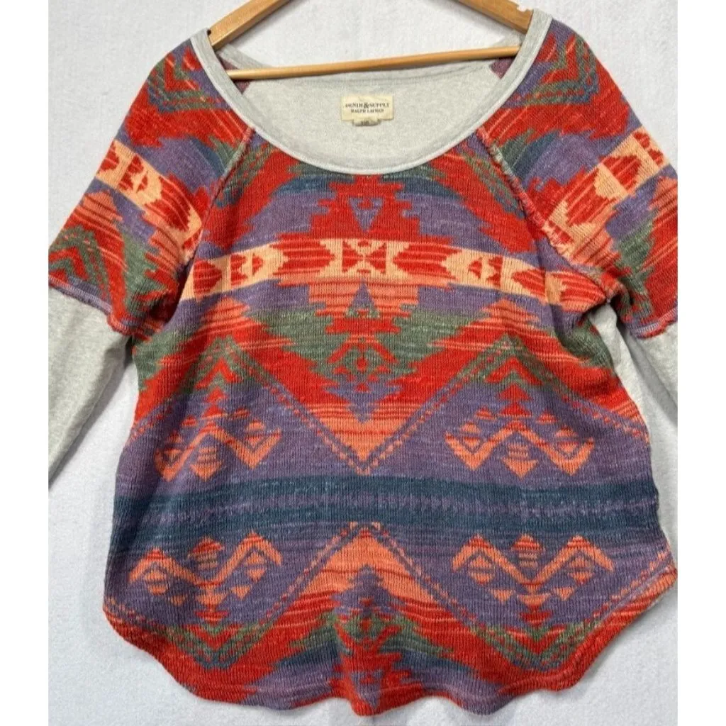 Ralph Lauren Denim & Supply Sweater Aztec Southwestern Knit Fringe Women's XL - Image 3