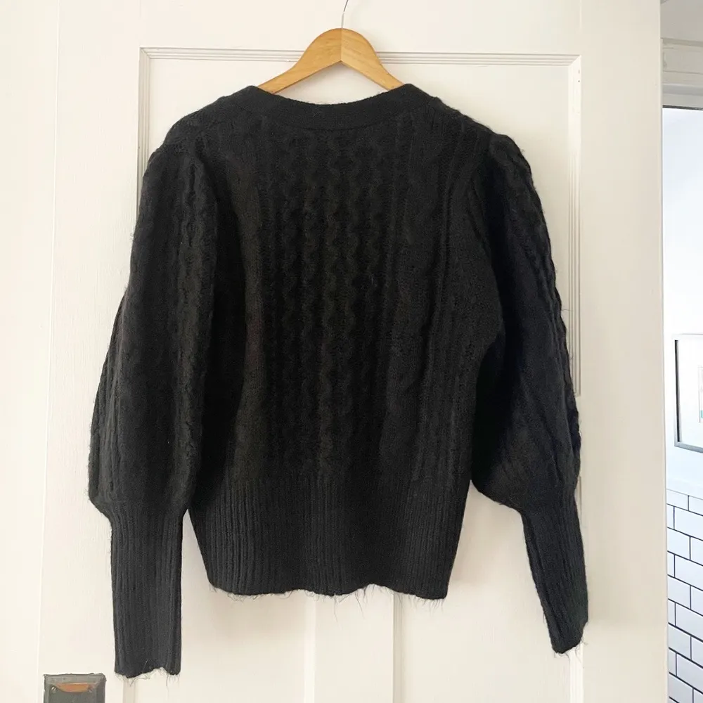 Buttons DESIGN365 Cardigan Sweater Cable Knit V-Neck  Balloon Sleeves Black XL - Image 6