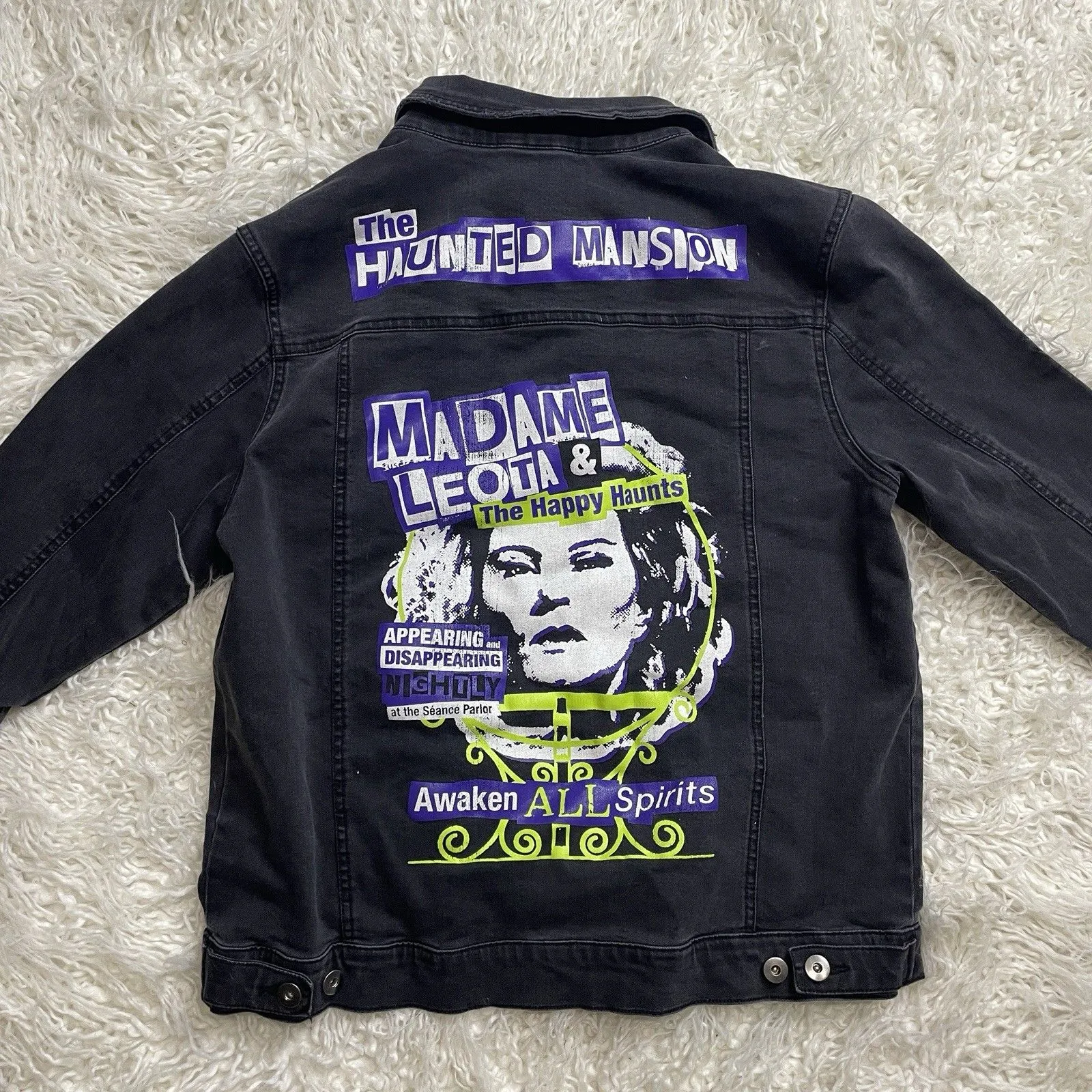 Disney Haunted Mansion Jacket Unisex LG Madame Leota Foolish Mortal Denim Goth - Image 2