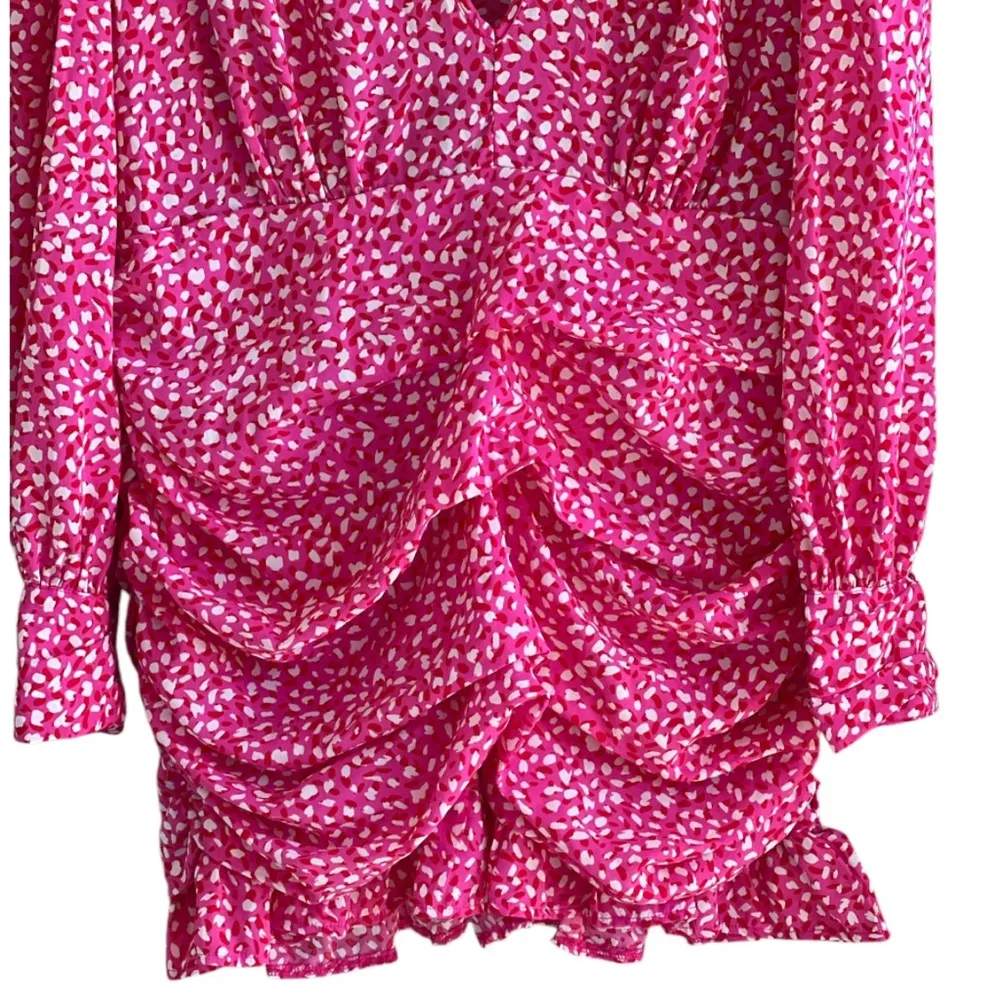 Pretty Little Thing Pink Leopard Ruched Plunge Bodycon Plus Dress NWT - Image 6