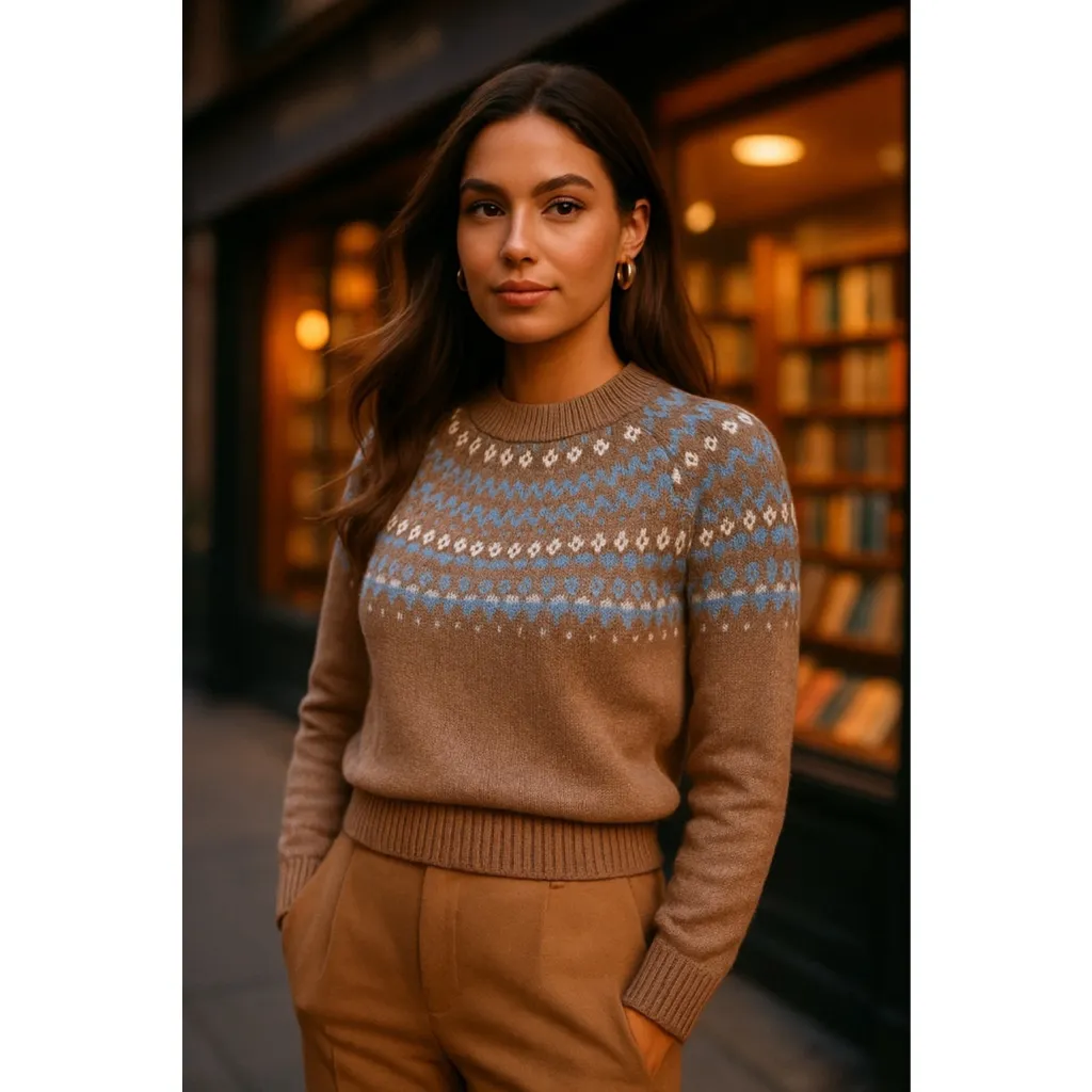 Alfred Dunner Fair Isle Sweater Camel Cozy Winter Knit Old Money Quiet Luxury M - Image 2