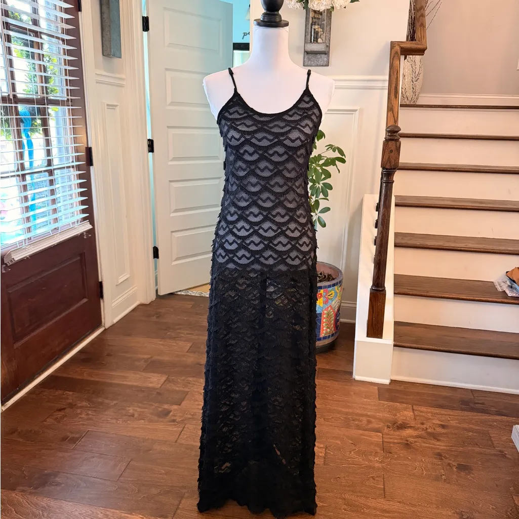 Wildfox NWOT Sea Maiden Scalloped Lace Black Eyelash Maxi Coverup - Image 3