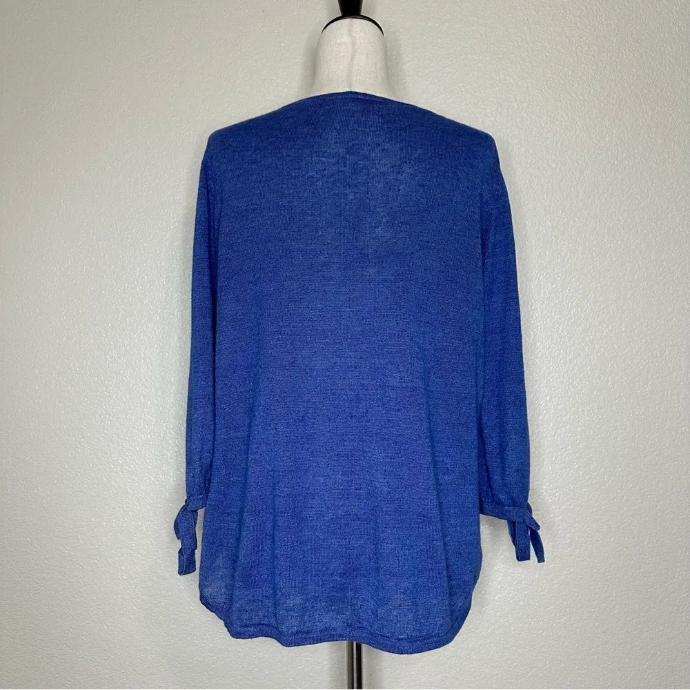 Talbots 100% Linen Split Crewneck Sleeves Tie Sweater - Image 9