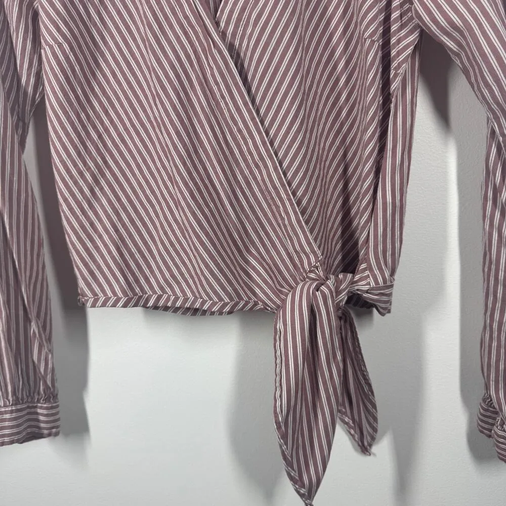 Abercrombie & Fitch Top Women XS Purple Stripe Crop Wrap Blouse Cotton Spring - Image 5
