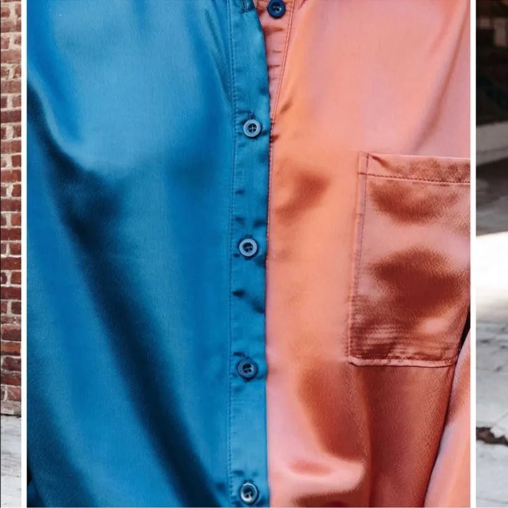 VICI Kamia‎ Satin Colorblock Button Down Blouse B18 - Image 3