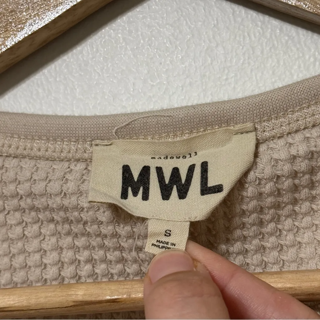 Madewell MWL Waffle Knit Long Sleeve Top Size Small Cream Neutral Fall NG987 - Image 4