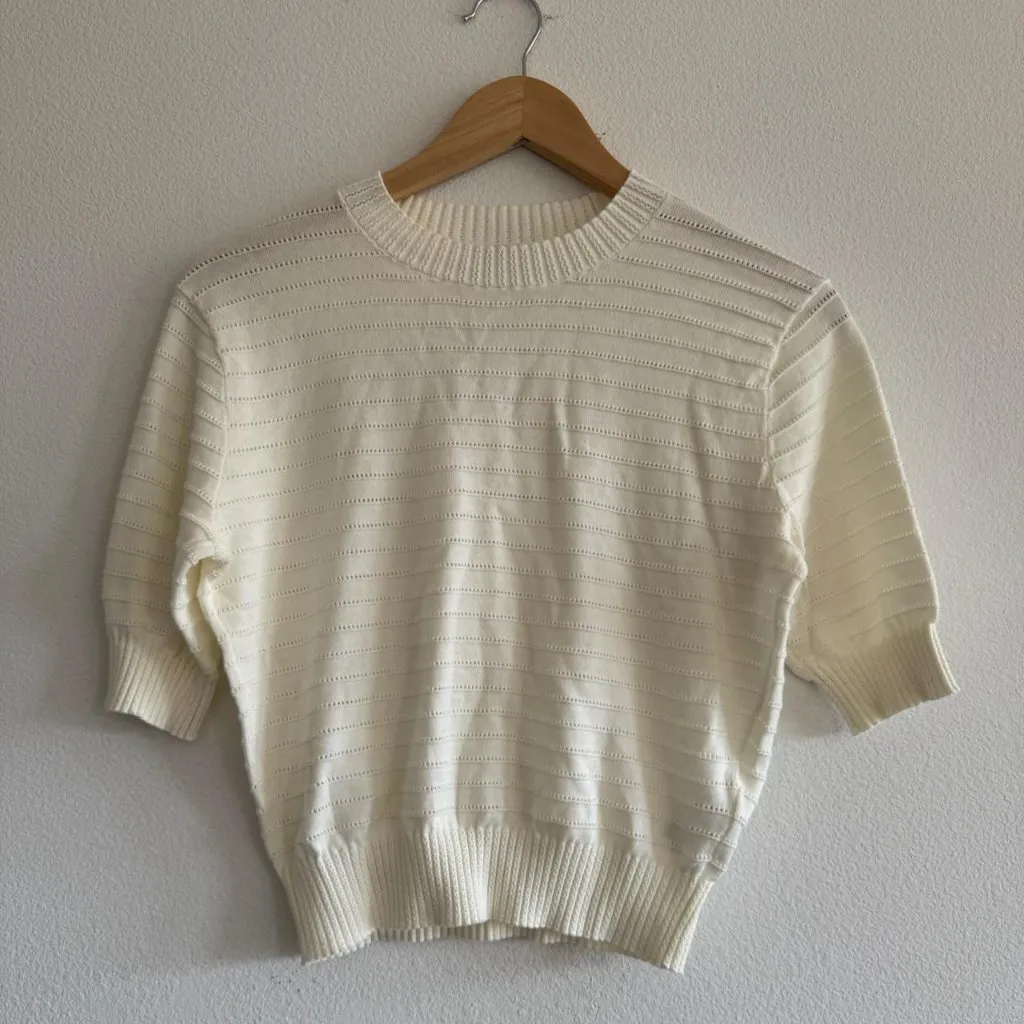 Madewell Textural Stitch Cotton Sweater in Lighthouse, Size X-Small - Image 4