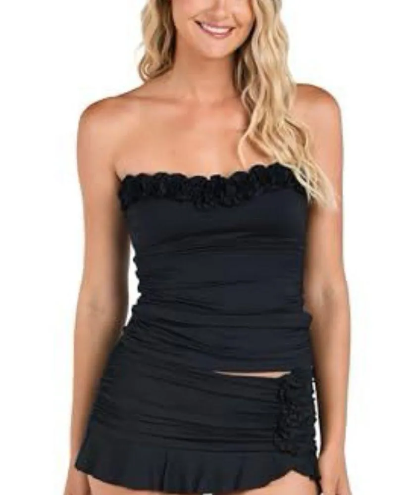 La Blanca Island Goddess Ruffle Bandeau Tankini Top NWT Size 6 Black - Image 3