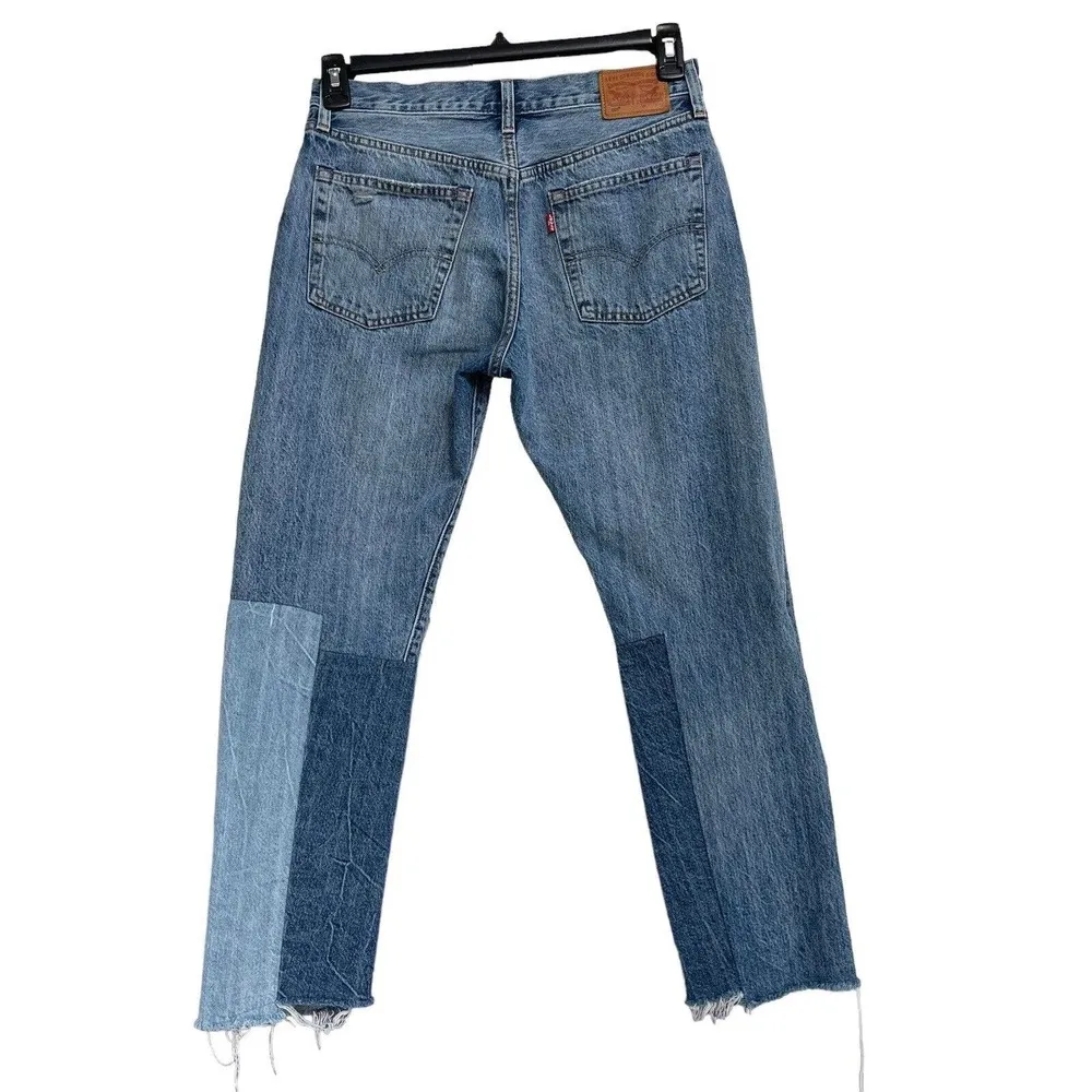 Levi’s SZ W27 L27 Patchwork Jeans Ragged Lands Button-Fly Distressed Frayed Hems - Image 4