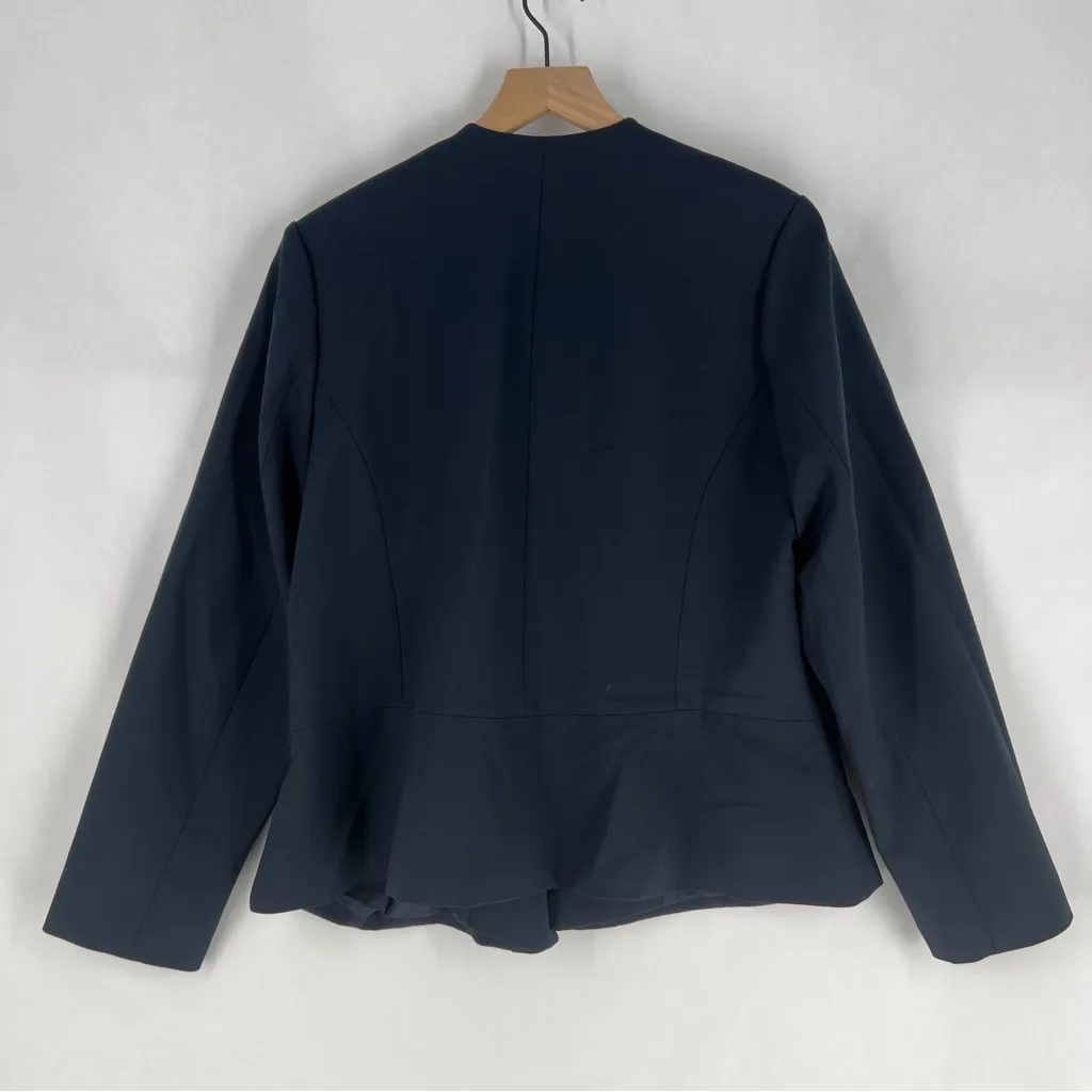 Eloquii Women's Navy Military Button Open Front Collarless Blazer Jacket Size 14 - Image 9