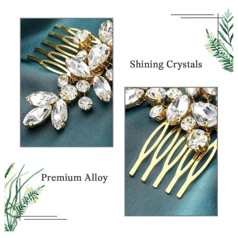 NEW Bride Wedding Hair Comb Delicate Crystal Accessories(Gold) Gold - Image 3