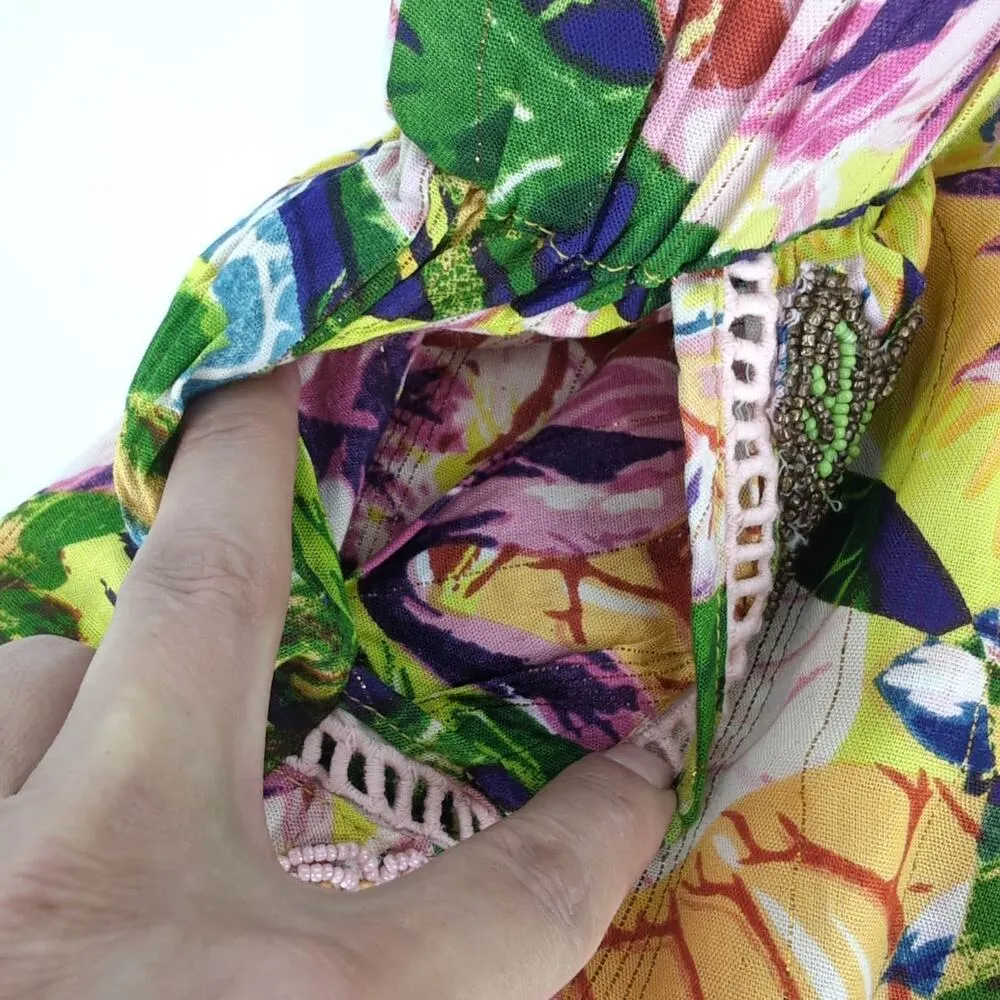 NWT Kitsch & Pop Colorful Tropical Print Beaded Lined Shorts w Pockets - Image 6