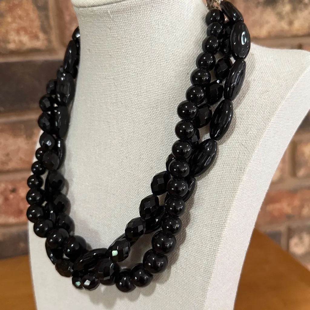 White House Black Market Triple Strand Black Glass beaded collar necklace - Image 4