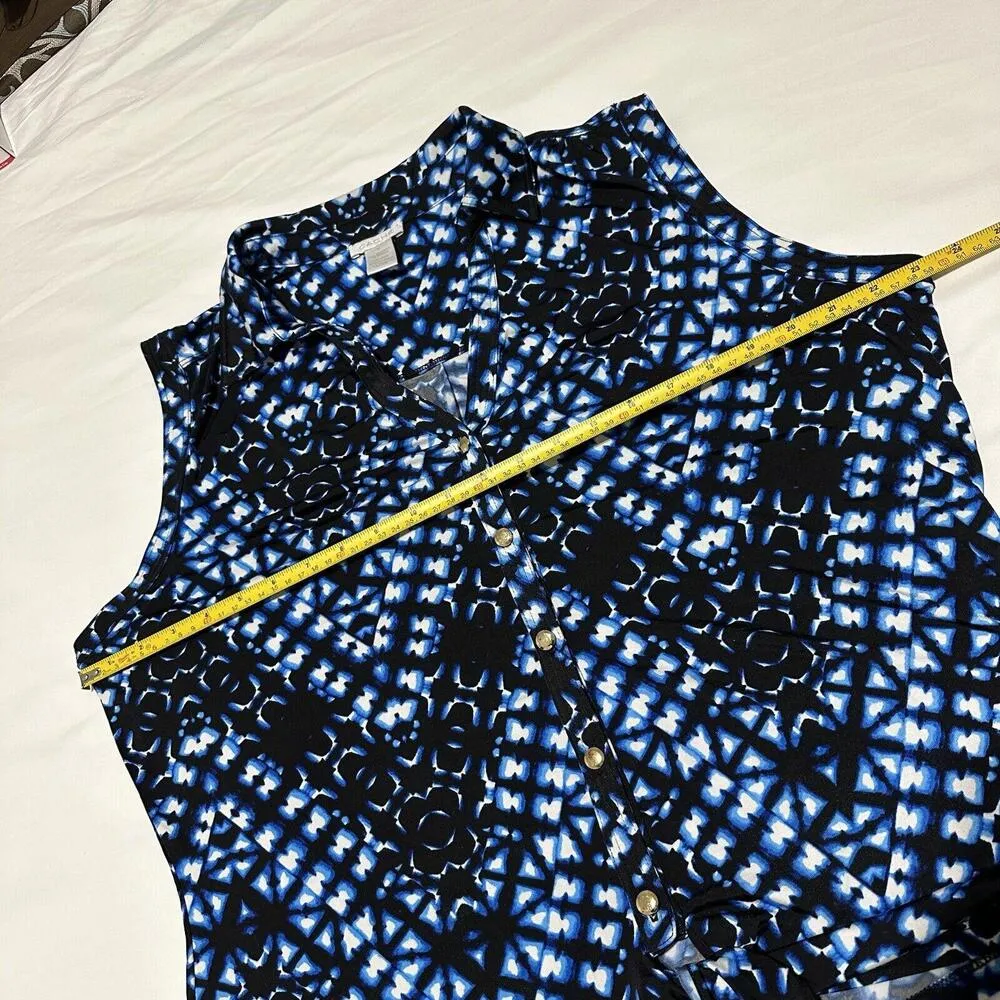 Cache  Blue Chevron Collared Sleeveless Button Up Tie Front Shirt Size XL - Image 7