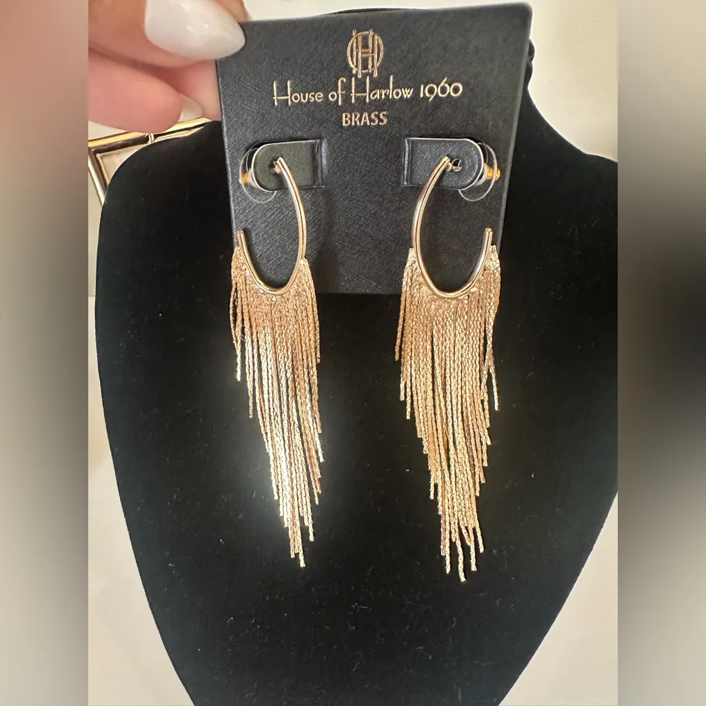 House of Harlow 1960 Brass Fringe Earrings Gold - Image 2