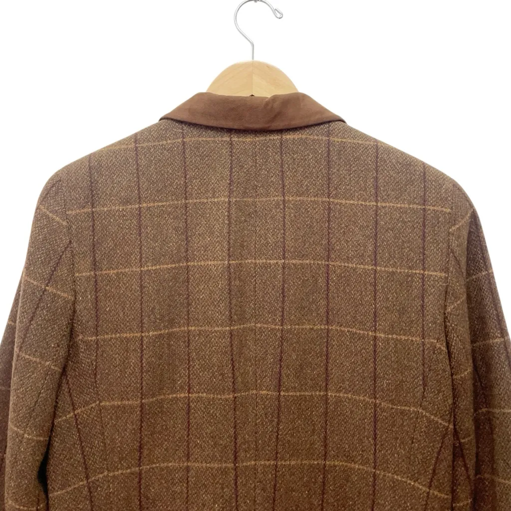 Talbots Collection Wool Tweed Windowpane Blazer Brown Tan Size 10 Suede Collar - Image 7