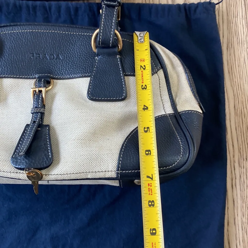 Prada Blue and Cream Satchel - Image 9