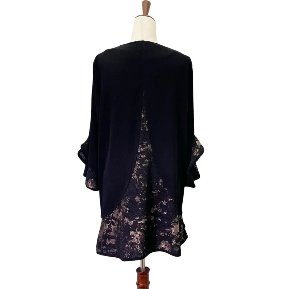 Vintage Ali Miles Lagenlook Ruffle Trim Black & Gold Jacket Topper Size Large - Image 3