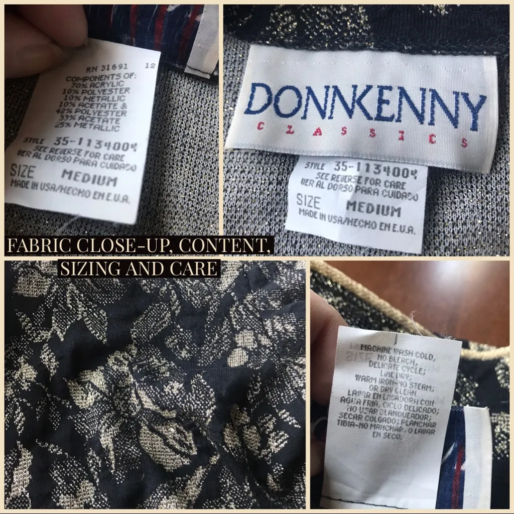 VINTAGE DONNKENNY BLACK & GOLD BROCADE 1980'S CARDIGAN (M) Size M - Image 9