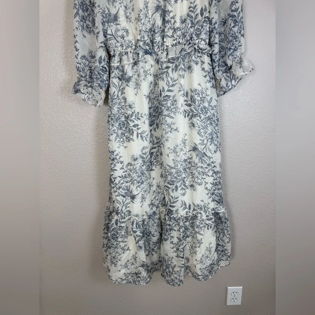 Anthropologie Moon River Blue Floral Ruffle Midi Dress size Small - Image 14