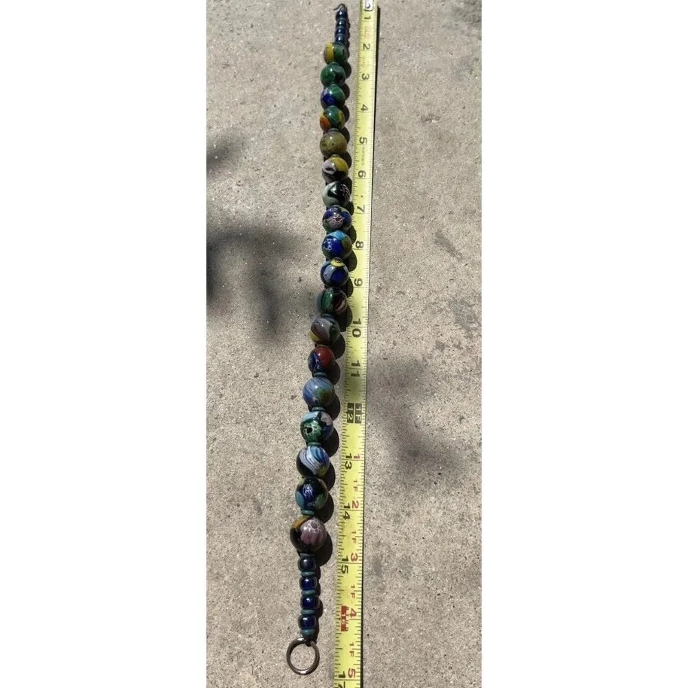 Vintage Colorful Ancient Roman Mosaic Glass Genuine Large Bead Necklace Sz 17” Blue - Image 4