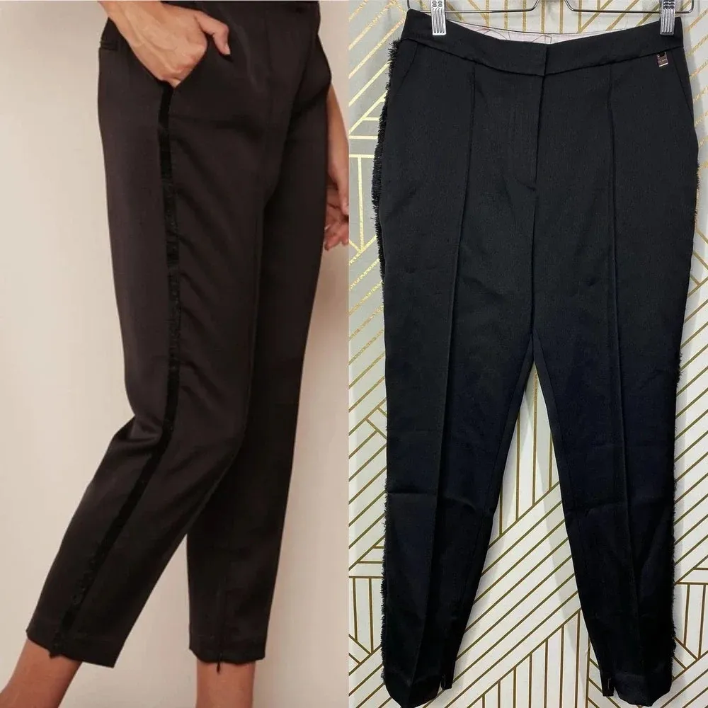 TED BAKER Winny Fringe Side Seam Trousers‎ in Black Size 1 / US XS - Image 2