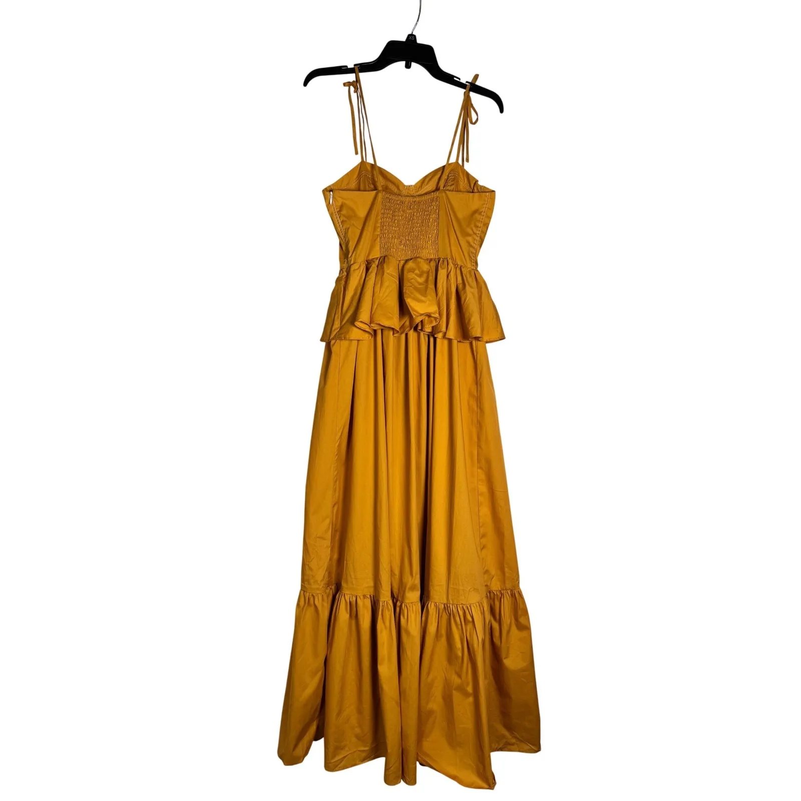 MISA Los Angeles Mustard Yellow Smocked Ruffle Tiered Maxi Dress XS - Image 4