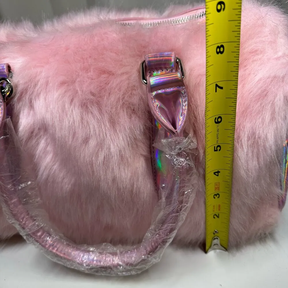 DOLLS KILL SUGAR THRILLZ PINK FAUX FUR SHAGADELIC HOLOGRAPHIC WEEKENDER NWT - Image 14