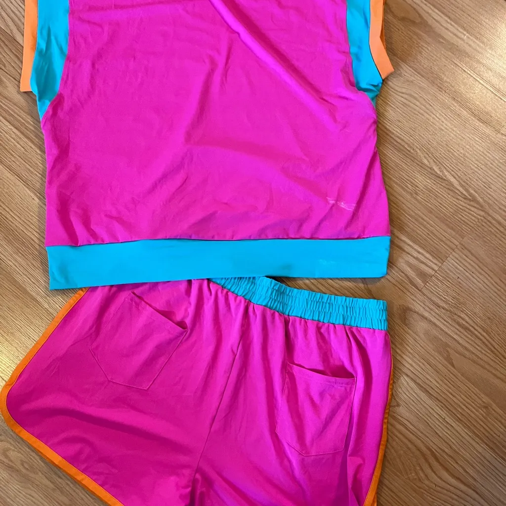 Neon Color‎ Block Short Set. NWT Size 2XL Orange - Image 6