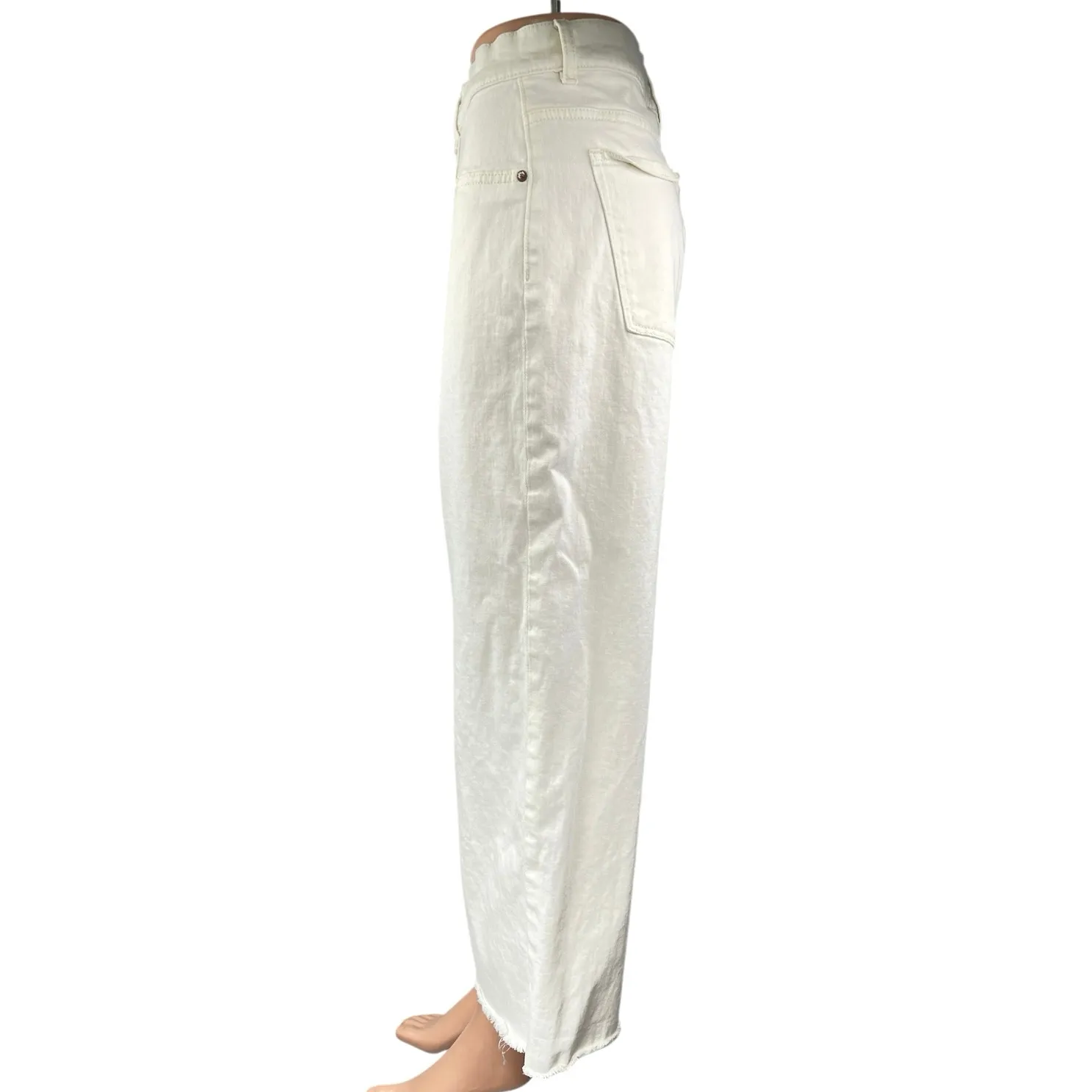 DL1961 Women's White High Waisted Raw Hem Cropped Wide Leg Denim Jeans Size 31 - Image 2
