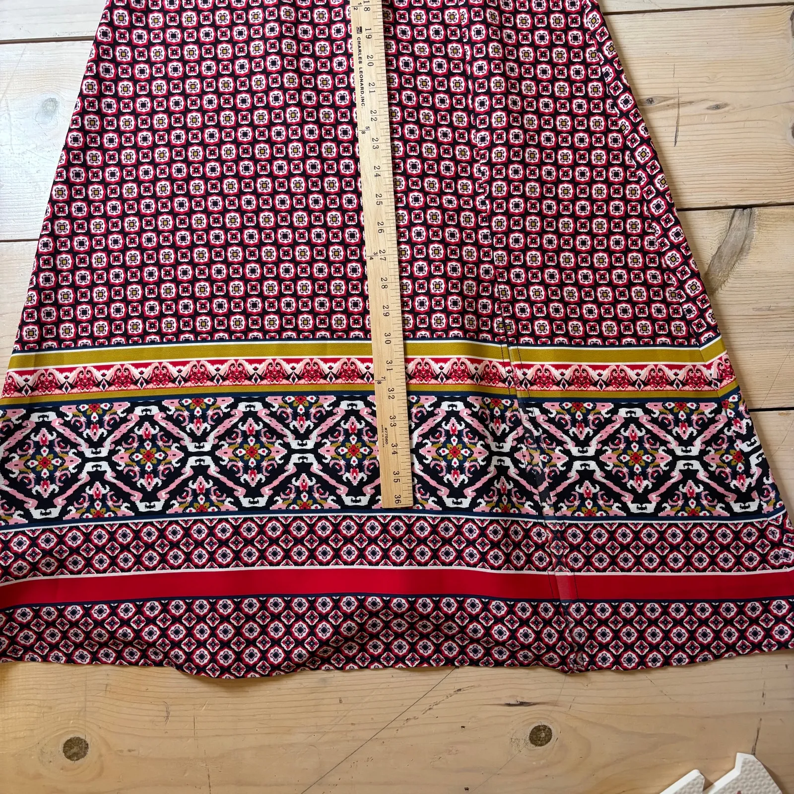 Loft EUC Women's Red Navy Abstract Geo Print Long Sleeve Midi Dress Size 4 - Image 10