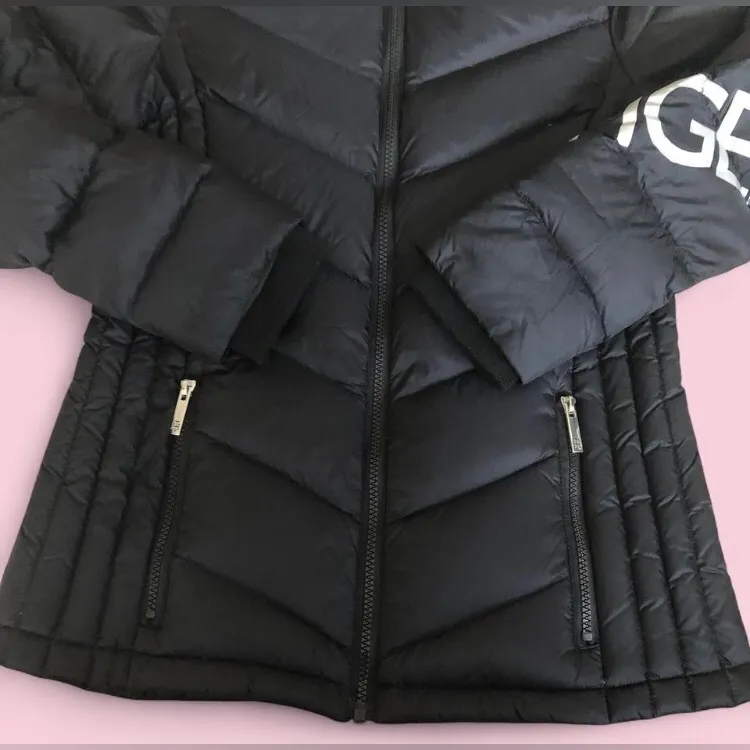 TOMMY HILFIGER Black Puffer Jacket Womens S Quilted Hooded Packable Winter. - Image 4
