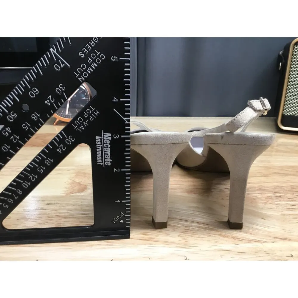 Anne Klein Rosel Dress Pump Women's US 7.5 Beige Suede Slingback Stiletto Heels - Image 3